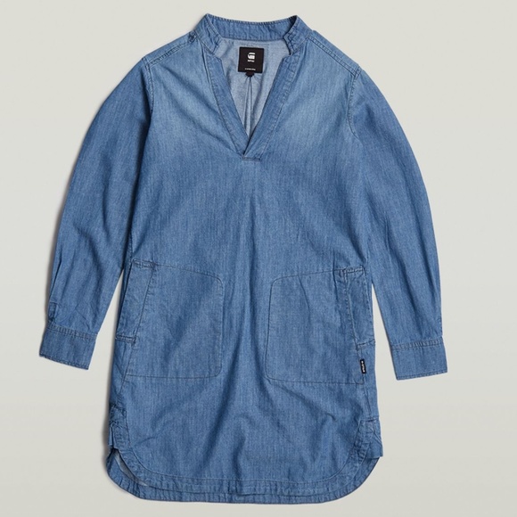 G-Star RAW Millery Denim Shirt Dress L NWT V-Neck Long Sleeve - Picture 2 of 13